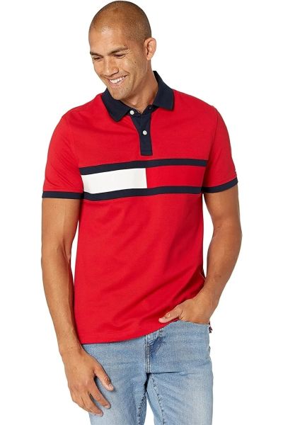 Erkek Kısa Kol Pique Flag Graphic Polo T-shirt In Custom Fit