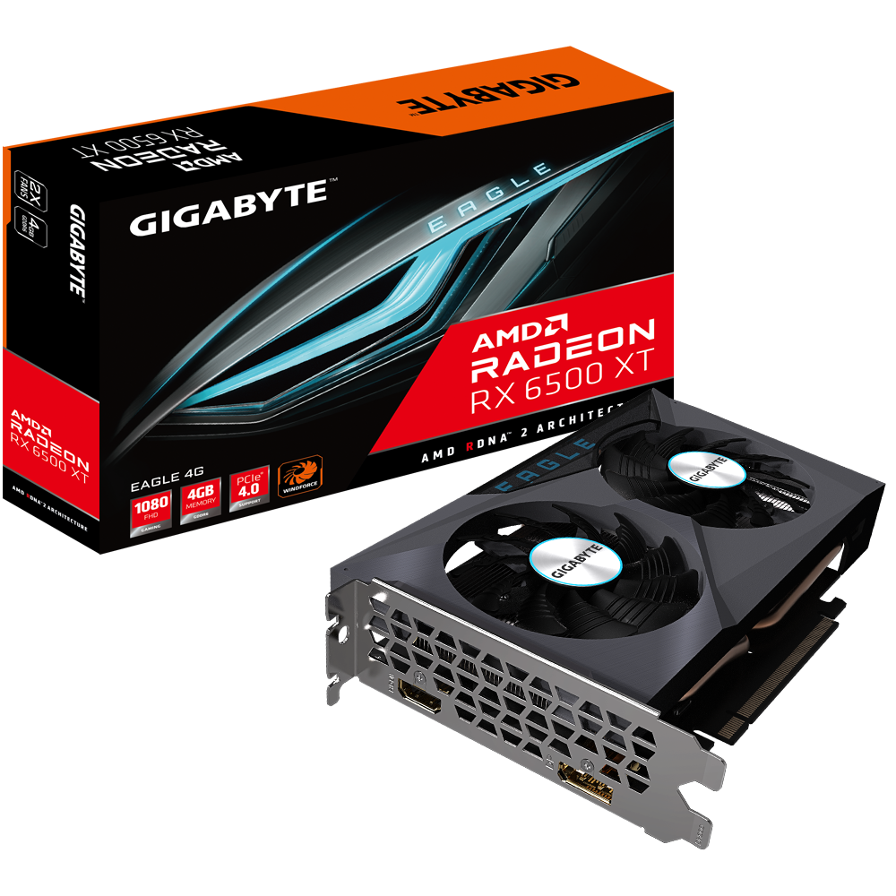 GIGABYTE RX 6500 XT EAGLE RADEON 4GB DDR6 128 bit RGB LED AMD Radeon Ekran Kartı