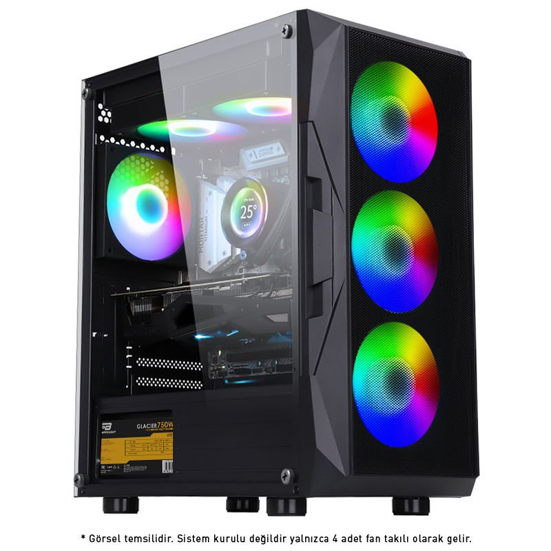 PowerBoost PB-P3308B 750w 80+ Bronze USB 3.0 ATX Mesh Rainbow Fanlı Siyah Kasa