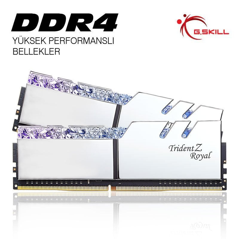 GSKILL TRIDENT Z ROYAL SILVER RGB LED DDR4-3000Mhz CL16 16GB (2X8GB) DUAL (16-18-18-38) 1.35V