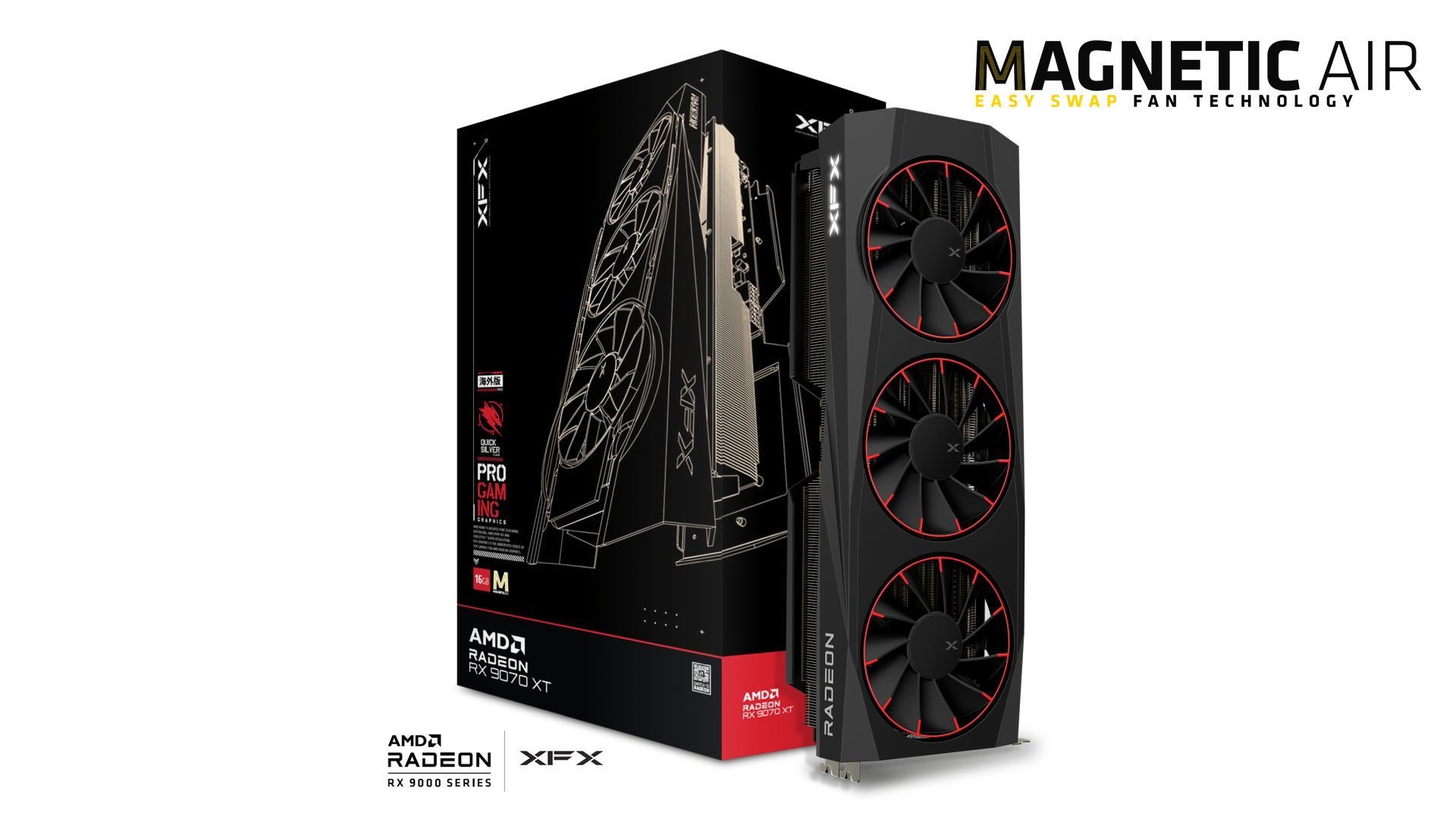 XFX Quicksilver AMD Radeon RX 9070XT Magnetic Air Edition with 16GB GDDR6 HDMI 3 FAN