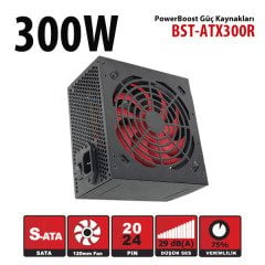 Power Boost 300w Siyah 12cm KIRMIZI fanlı ATX POWER SUPPLY (Retail Box)