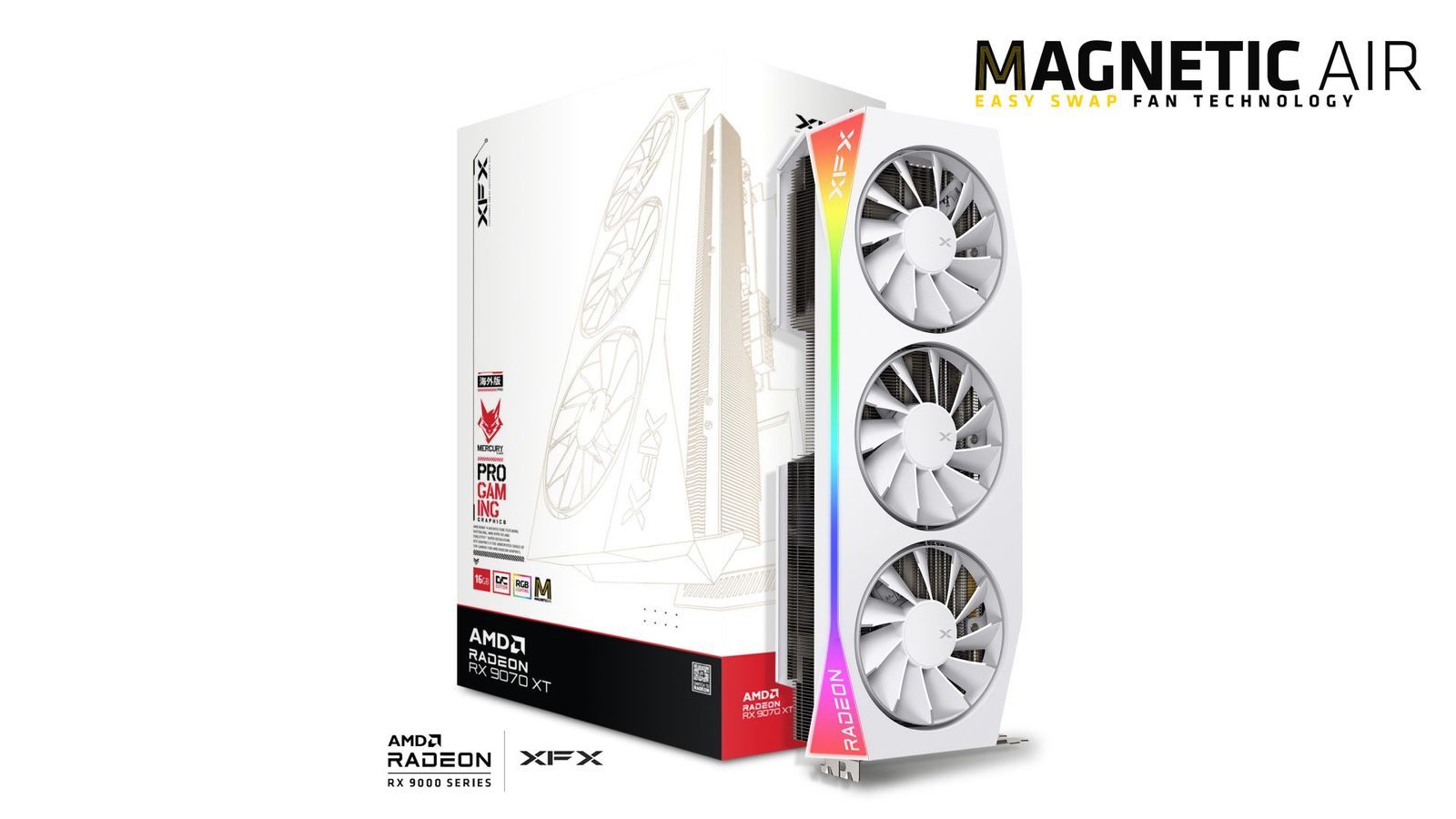 XFX MERCURY RADEON RX 9070 XT MAGNETIC AIR WHITE OC 16GB RGB GDDR6 256Bit Ekran Kartı