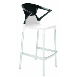 Ego-K Bar Solid Siyah - Beyaz Alüminyum Ayaklı Kollu Bar Sandalyesi PPT1469