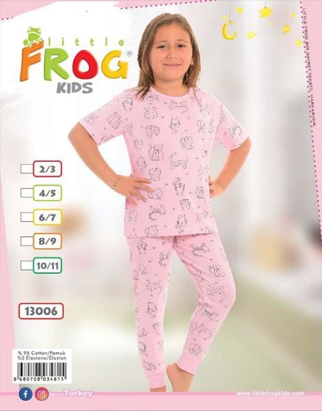 FROG 13006 KIZ ÇOCUK KISA KOL PİJAMA TAKIM 3-11 YŞ