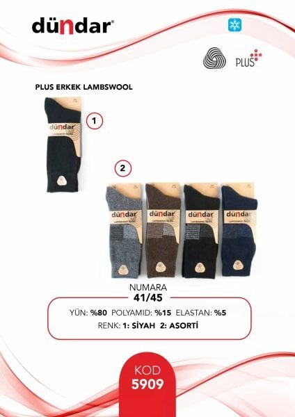 DÜNDAR 5909 ERKEK PLUS LAMBSWOOL ÇORAP