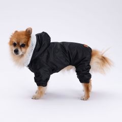 Siyah Kürklü Tulum Yağmurluk Küçük Irk Yağmurluk  Köpek Kıyafeti  Köpek Yağmurluğu