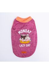 Fuşya Lazy Kedi Köpek Tişörtü - Kedi Köpek Kıyafeti