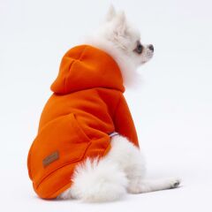 Turuncu Kanguru Cepli Kedi-Köpek Hoodie- Sweatshirt  Kedi Köpek Kıyafeti