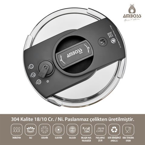 Amboss Enio Matik 4+6 LT 4 Parça Paslanmaz Çelik Düdüklü Tencere Seti