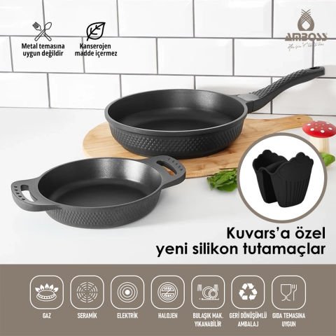 Amboss Kuvars 2 Parça Yanmaz Yapışmaz Titanyum Kaplama Döküm Tava Sahan (Omlet) Seti