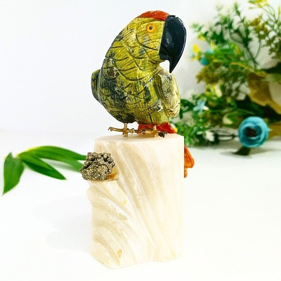 Doğal Taş Carving Papağan Obje - MNR1007