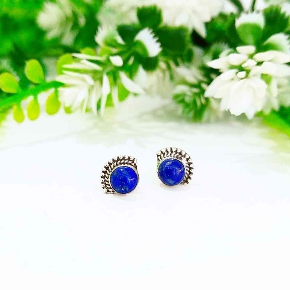 Lapis Lazuli Doğal Taş Gümüş Küpe 00640