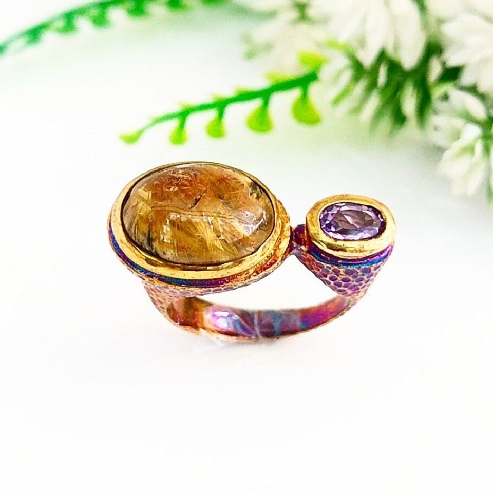 Gold Beril ve Ametrin Özel Tasarım Yüzük - OTS1073