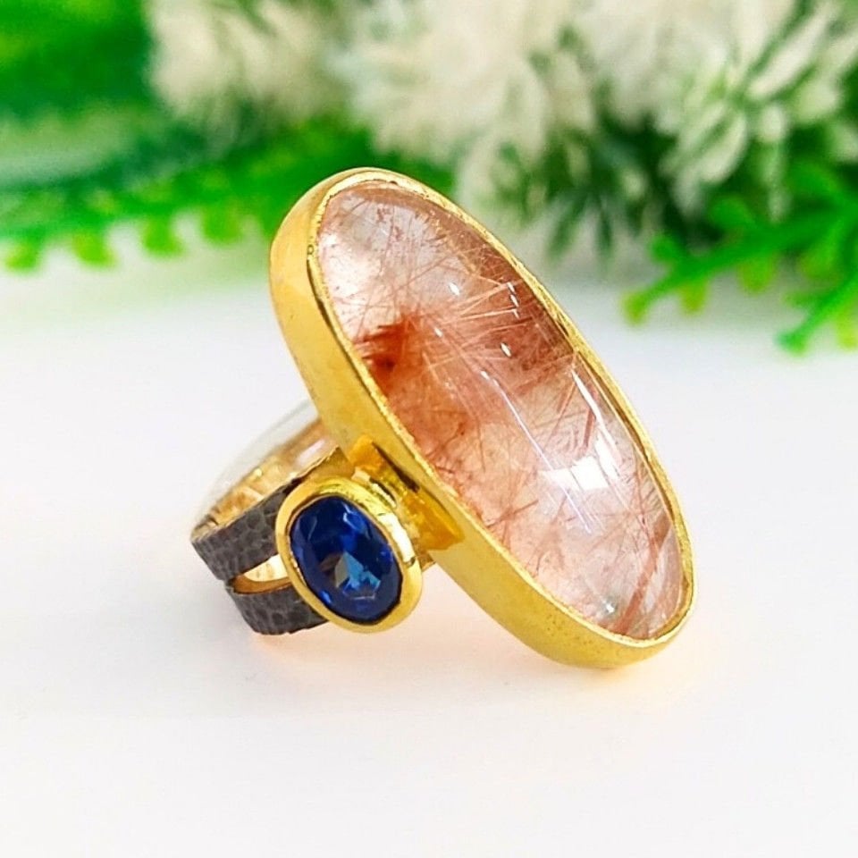 Gold Beril ve Safir Özel Tasarım Yüzük - OTS1093
