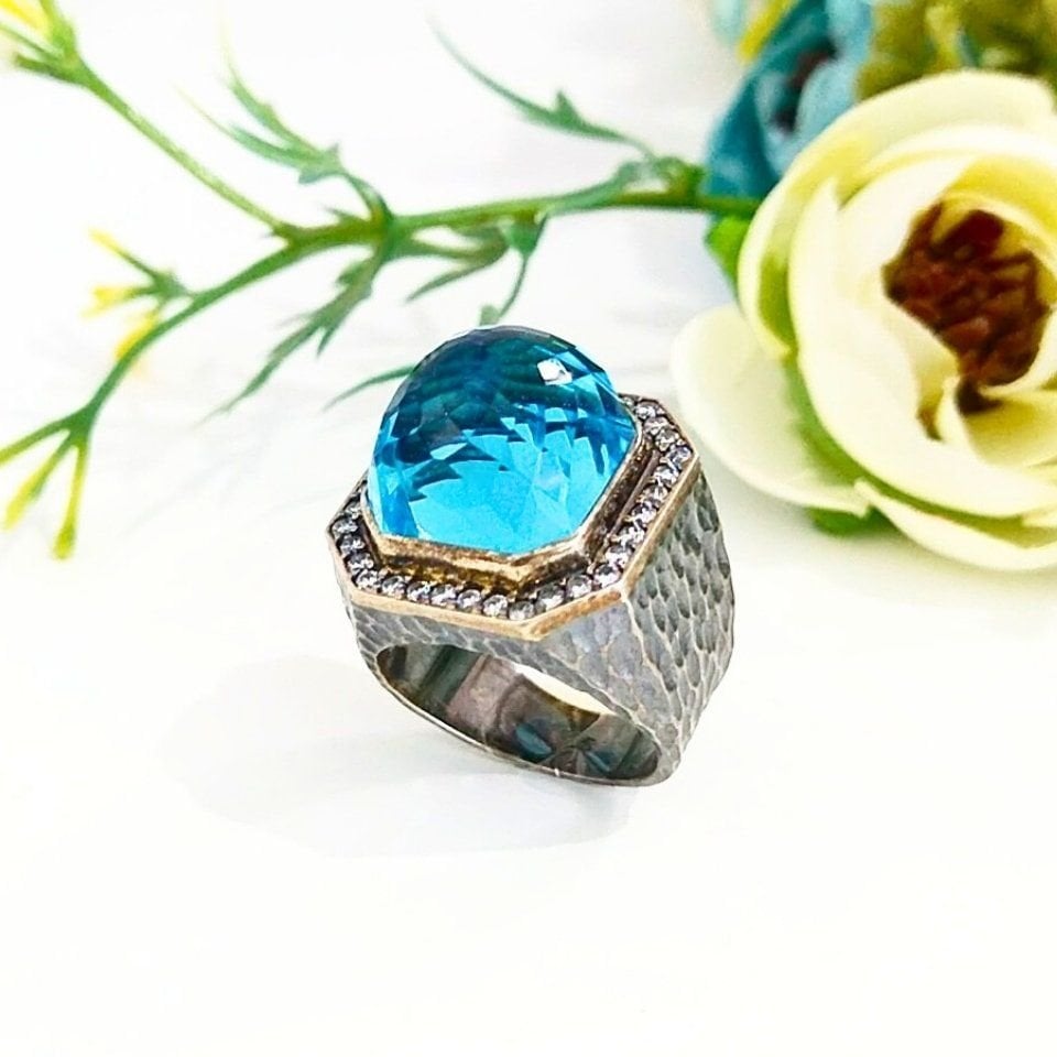 Mavi Topaz Özel Tasarım Yüzük OTS956