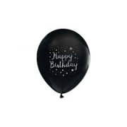 AMZ- Lateks Happy Birthday Krom Baskılı Balon 12'  Siyah 10'lu , Doğum Günü, Süsleme, Part,Kutlamai