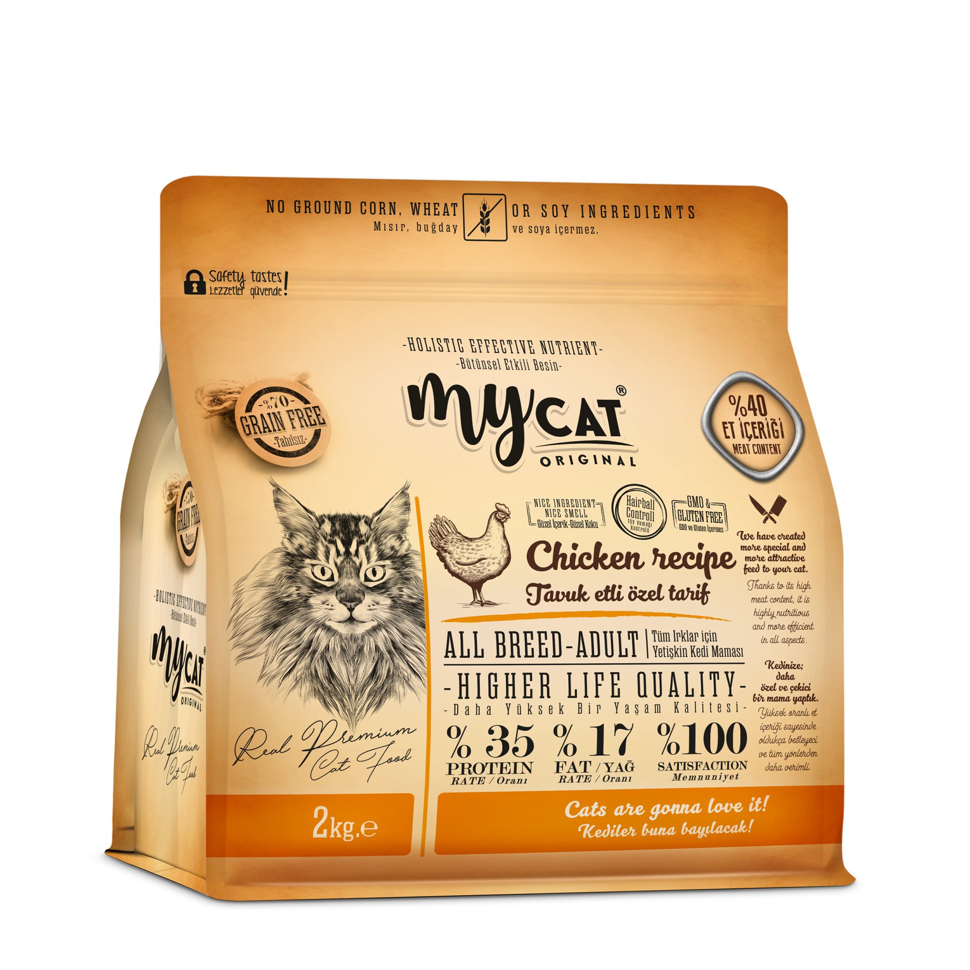 MyCat Low Grain Tavuk Etli All Breed- Tüm Irklar İçin Kedi Maması 2Kg