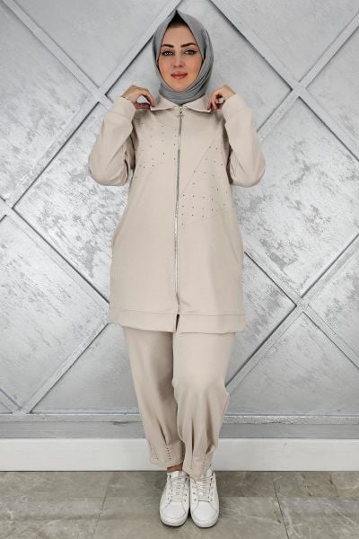 KADIN TAŞ DETAYLI TESETTÜR TAKIM TAŞ - 5 BEDEN