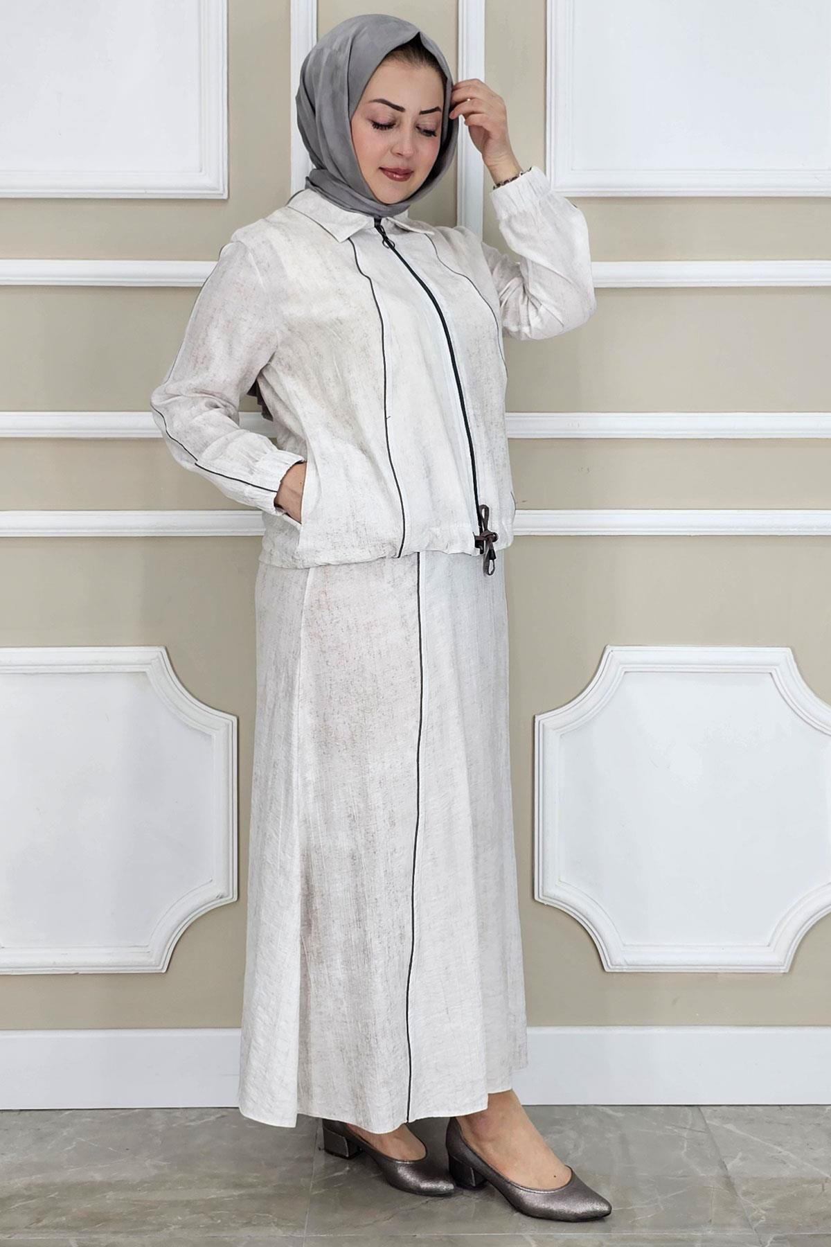 PYS KADIN BİYELİ FERMUARLI TESETTÜR TAKIM TAŞ - 4 BEDEN