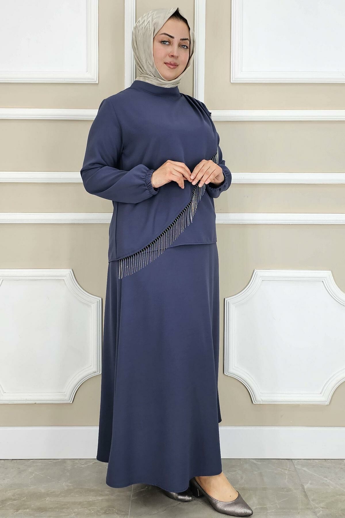 PYS KADIN PÜSKÜL AKSESUARLI TESETTÜR TAKIM ANTRSİT - 3 BEDEN