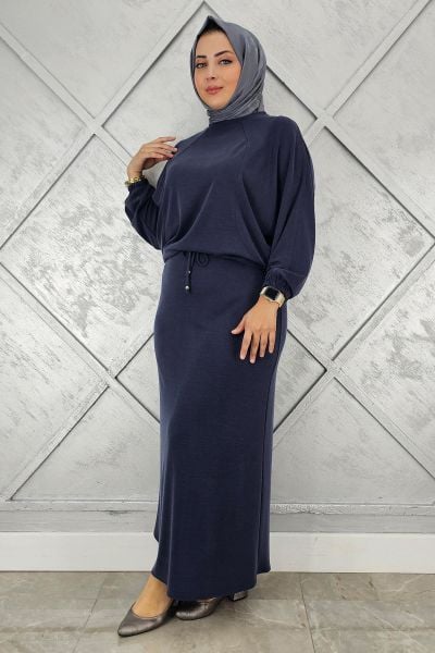 KADIN YARASA KOL TESETTÜR TAKIM LACİVERT - 2 BEDEN