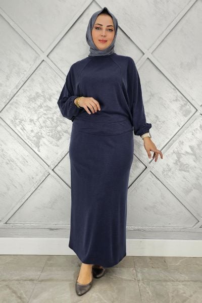 KADIN YARASA KOL TESETTÜR TAKIM LACİVERT - 2 BEDEN