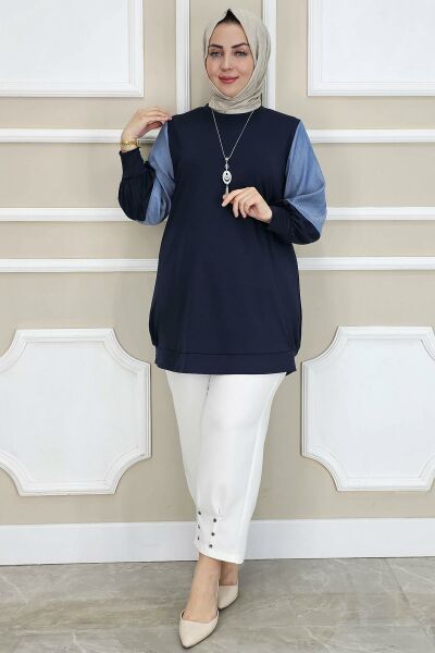 PYS KADIN KOMBİNLİ KOLYE DETAYLI TESETTÜR LACİVERT - 4 BEDEN