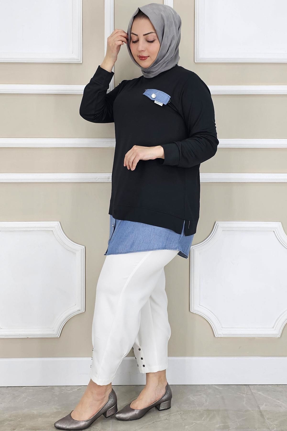 PYS KADIN KOT KOMBİNLİ DÜĞME DETAYLI TESETTÜR TUNİK SİYAH - 5 BEDEN