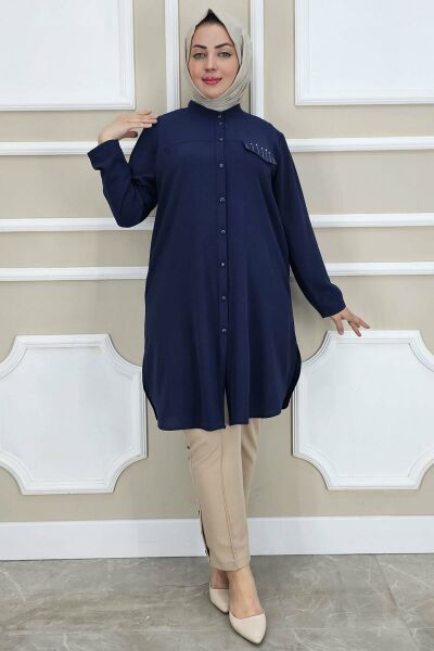 PYS KADIN HAKİM YAKA TESETTÜR GÖMLEK LACİVERT - 5 BEDEN