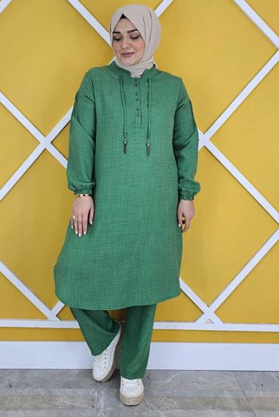 PYS KADIN DÜĞME VE BAĞUCU DETAYLI TESETTÜR TAKIM BENETTON - 5 BEDEN