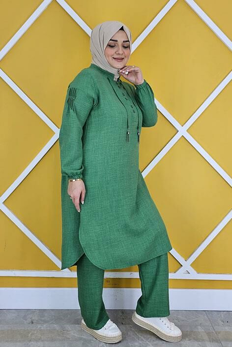 PYS KADIN DÜĞME VE BAĞUCU DETAYLI TESETTÜR TAKIM BENETTON - 2 BEDEN