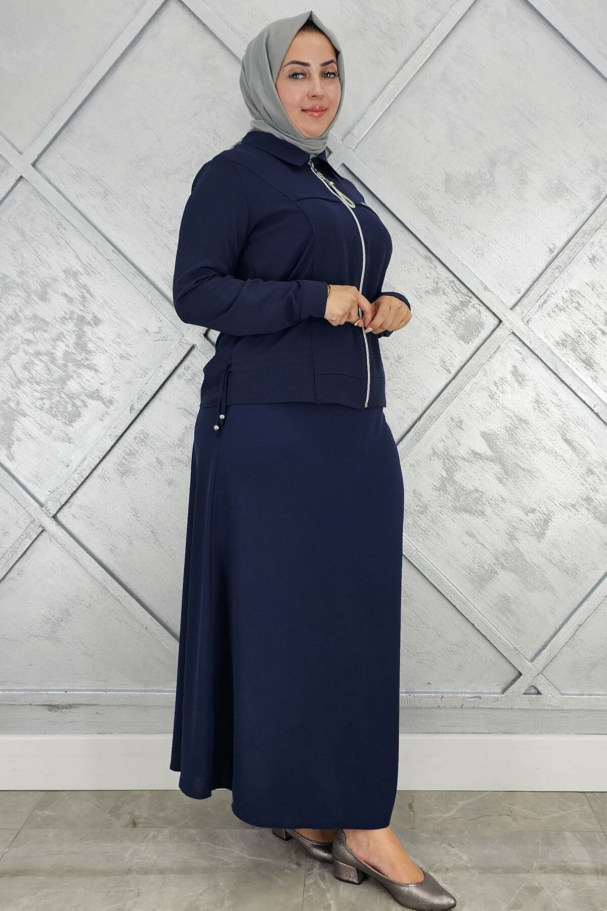 PYS KADIN BÜZGÜ DETAYLI TESETTÜR TAKIM LACİVERT - 4 BEDEN