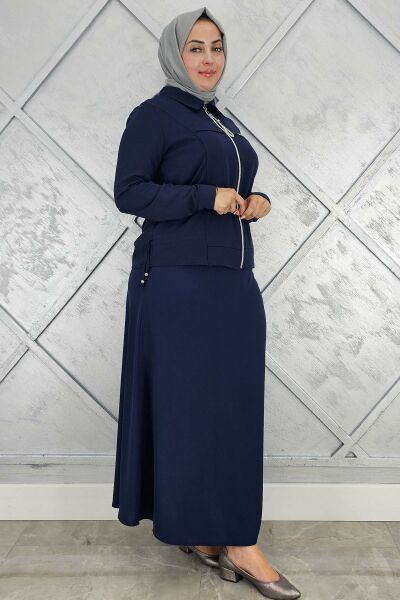 PYS KADIN BÜZGÜ DETAYLI TESETTÜR TAKIM LACİVERT - 4 BEDEN