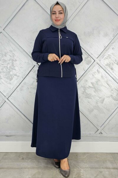 PYS KADIN BÜZGÜ DETAYLI TESETTÜR TAKIM LACİVERT - 4 BEDEN
