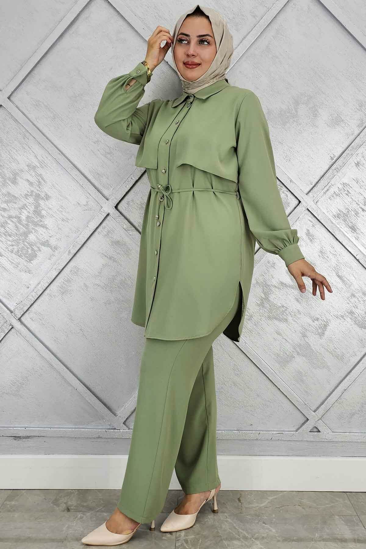 PYS KADIN BELİ BAĞCIKLI TESETTÜR TAKIM YEŞİL - 5 BEDEN