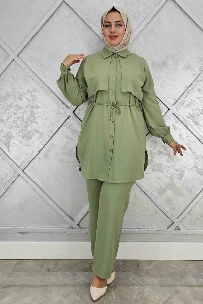 PYS KADIN BELİ BAĞCIKLI TESETTÜR TAKIM YEŞİL - 5 BEDEN