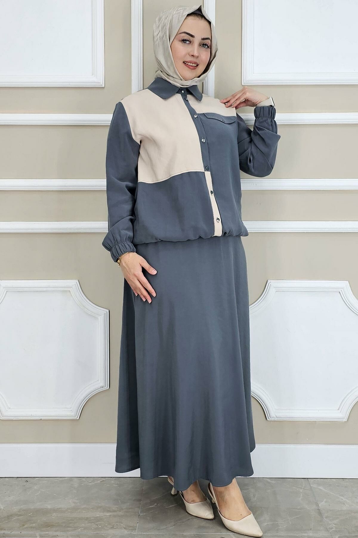 PYS KADIN KOMBİNLİ TESETTÜR TAKIM ANTRSİT - 4 BEDEN