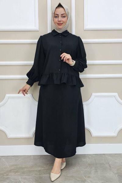 PYS KADIN FIRFIR DETAYLI ETEKLİ TESETTÜR TAKIM SİYAH - 5 BEDEN