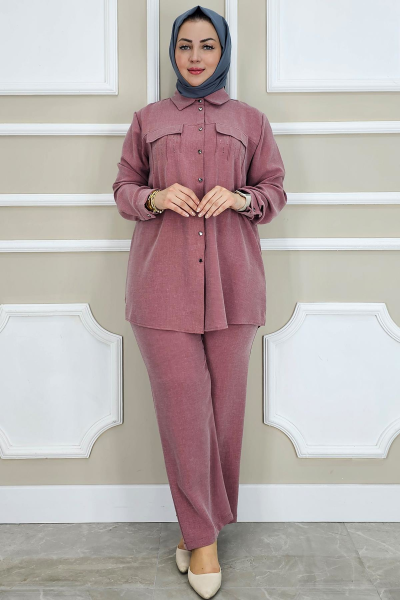 PYS KADIN TAŞ DETAYLI TESETTÜR TAKIM GÜL KURUSU - 3 BEDEN