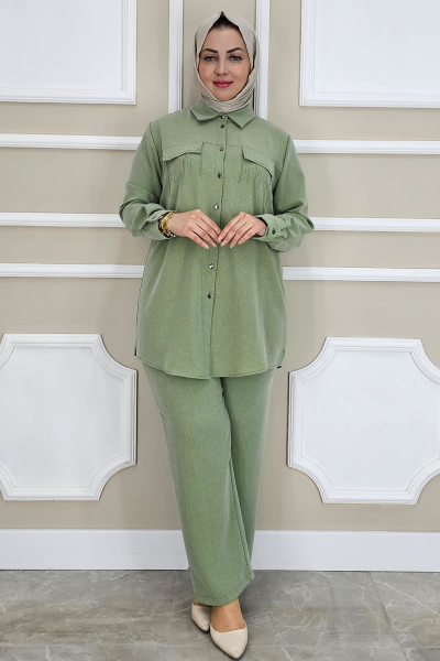 PYS KADIN TAŞ DETAYLI TESETTÜR TAKIM YEŞİL - 4 BEDEN