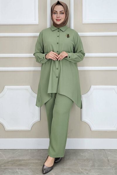 PYS KADIN BROŞ DETAYLI TESETTÜR TAKIM HAKİ - 4 BEDEN