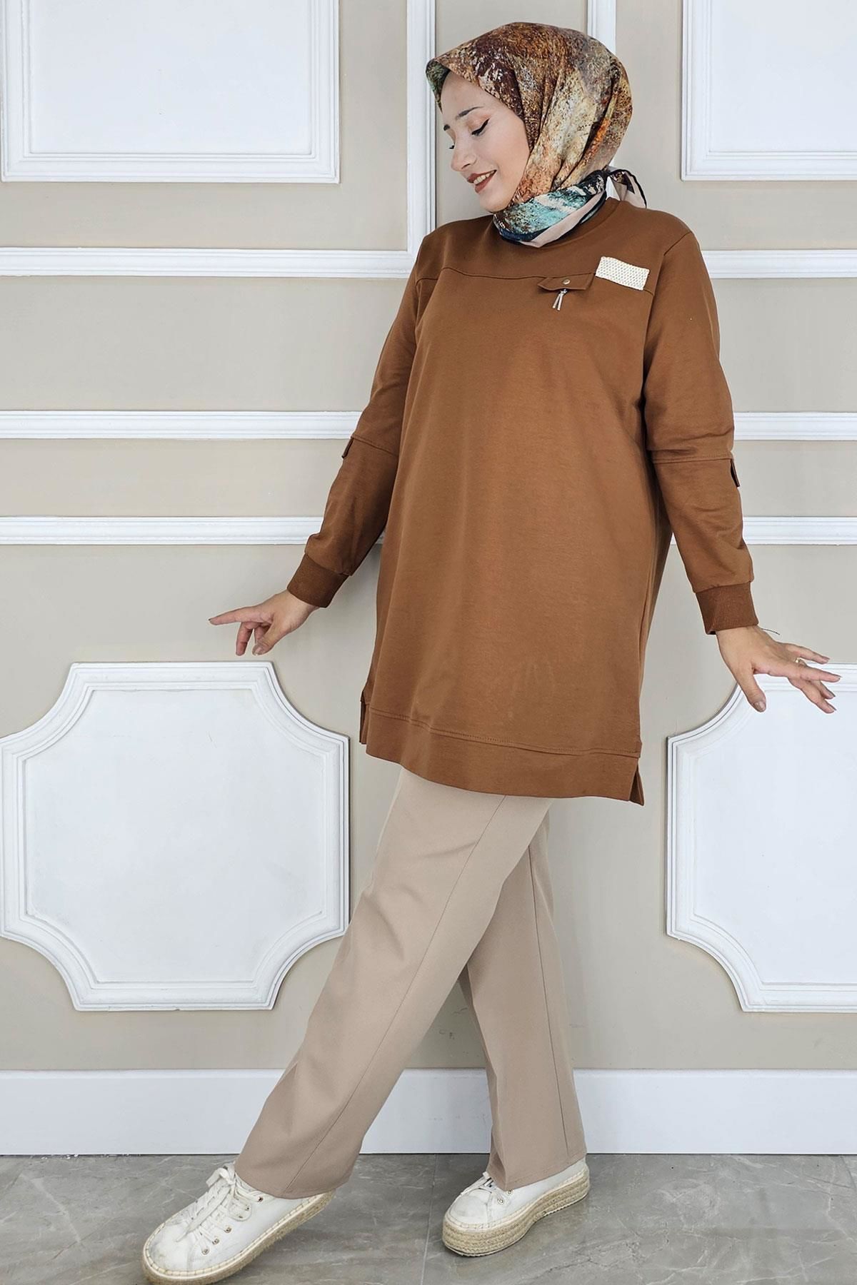 KADIN SALLANTI AKSESUAR DETAYLI TESETTÜR TUNİK TABA - 2XL