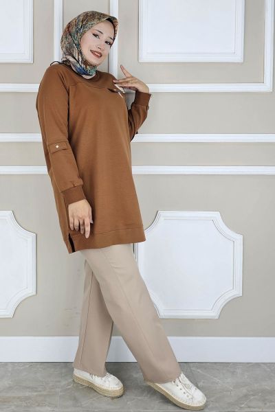 KADIN SALLANTI AKSESUAR DETAYLI TESETTÜR TUNİK TABA - 2XL