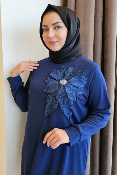 KADIN DİKME ÇİÇEK DETAYLI TESETTÜR TAKIM PARLEMENT - 4 BEDEN