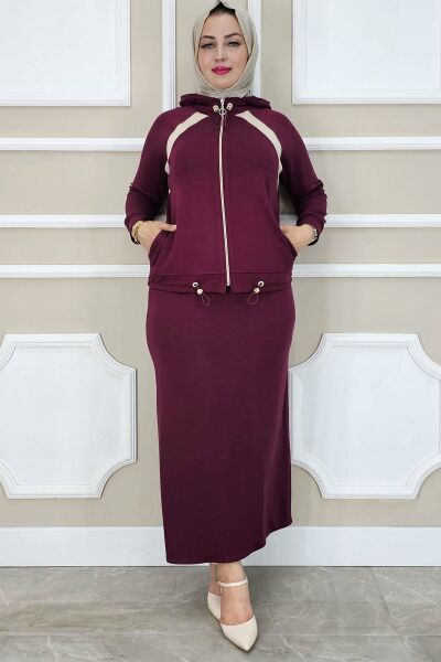 PYS KADIN KOMBİNLİ TESETTÜR TAKIM BORDO - 5 BEDEN