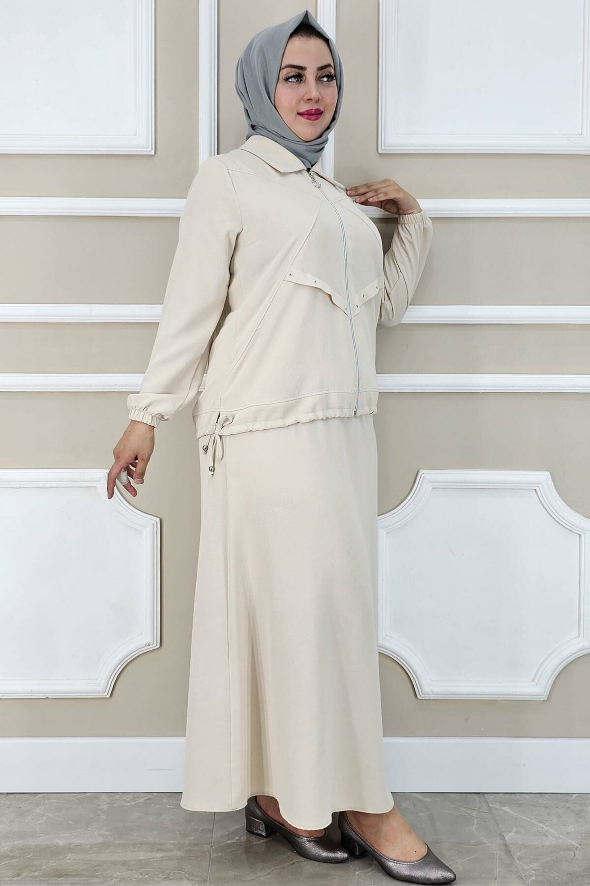 PYS KADIN ALLER DİKİM TAŞ DETAYLI TESETTÜR TAKIM TAŞ - 2 BEDEN