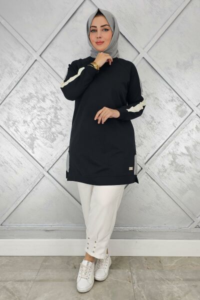 KADIN KOLLARI KOMBİNLİ TESETTÜR TUNİK SİYAH - ARA BEDEN