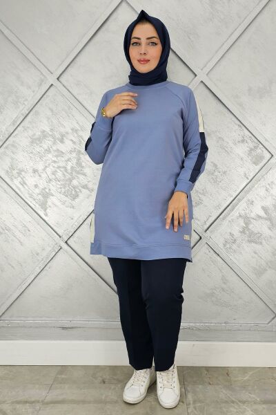 KADIN KOLLARI KOMBİNLİ TESETTÜR TUNİK MAVİ - ARA BEDEN