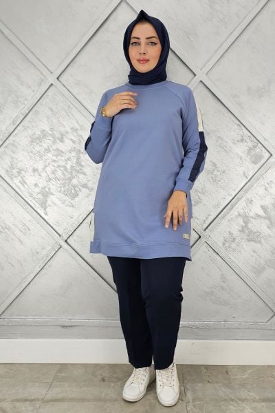 KADIN KOLLARI KOMBİNLİ TESETTÜR TUNİK MAVİ - 2 BEDEN